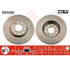 Диск тормозной TRW DF4295 на VW CADDY III фургон (2KA, 2KH, 2CA, 2CH) Диск тормозной TRW DF4295 на VW CADDY III фургон (2KA, 2KH, 2CA, 2CH)